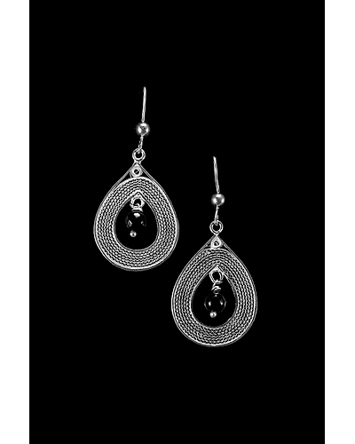 Silver Linings Black Drops Silver Filigree Handmade Dangle Earrings-2