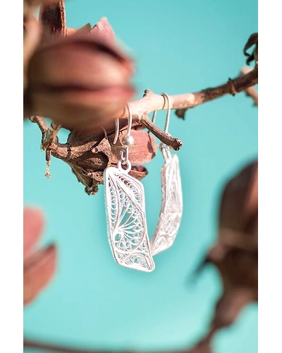 Silver Linings Paisley Silver Filigree Handmade Dangle Earrings-1