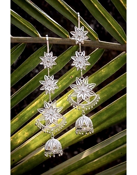 Silver Linings Star Kaan Chain Silver Filigree Handmade Jhumka Earrings