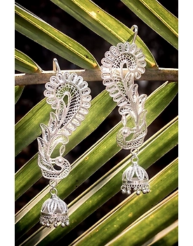 Silver Linings Peacock Silver Filigree Handmade Cuff Earrings