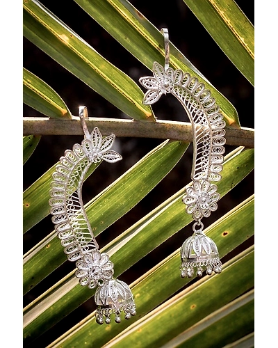 Silver Linings Statement Silver Filigree Handmade Cuff Earrings-12666561