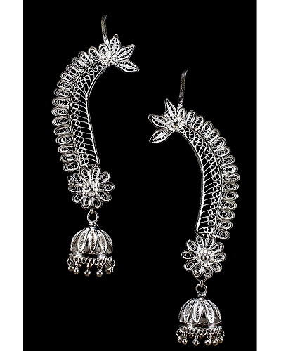 Silver Linings Statement Silver Filigree Handmade Cuff Earrings-2