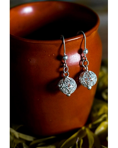 Silver Linings Bead Silver Filigree Handmade Dangle Earrings-12666557