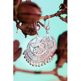 Gonasika Silver Linings Classy Silver Filigree Handmade Chandbali Earrings