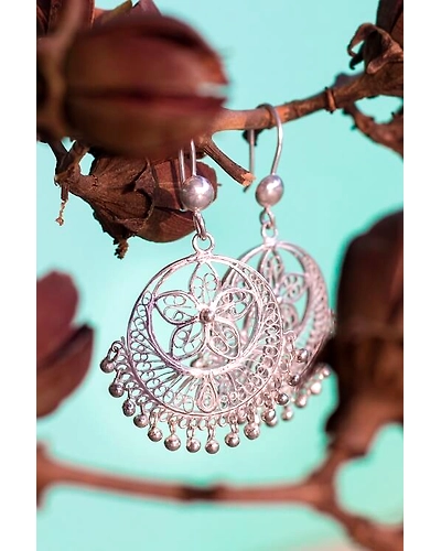 Silver Linings Classy Silver Filigree Handmade Chandbali Earrings-12666609