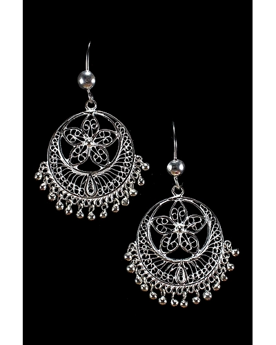 Silver Linings Classy Silver Filigree Handmade Chandbali Earrings-1