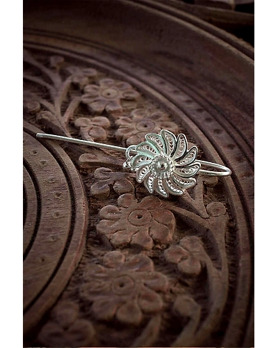 Silver Linings Chakri Silver Filigree Handmade Juda Pin-12666601