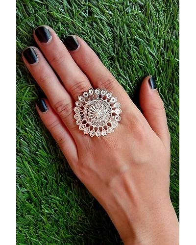 Silver Linings Sun Silver Filigree Handmade Ring-12666595