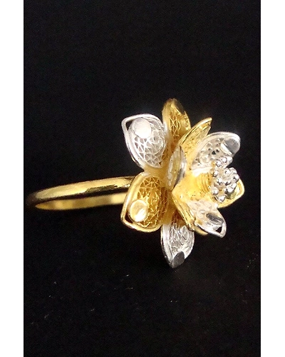 Silver Linings Lotus Dual Tone Silver Filigree Handmade Ring-12666587