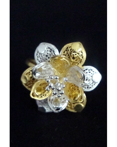 Silver Linings Lotus Dual Tone Silver Filigree Handmade Ring-1