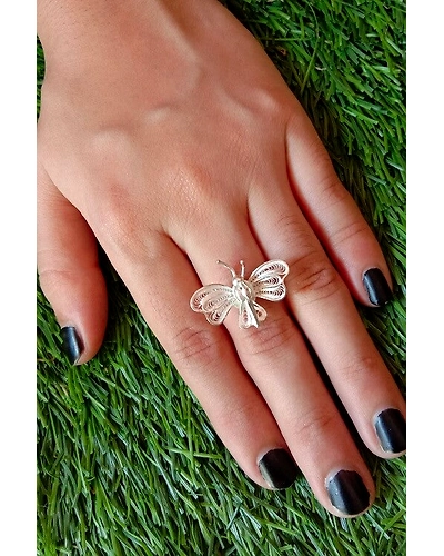 Silver Linings Titli Silver Filigree Handmade Ring-2