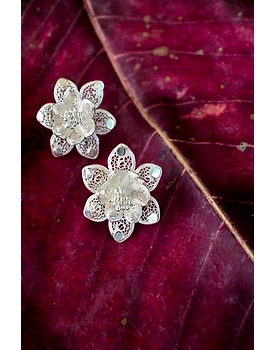 Silver Linings Lotus Studs Silver Filigree Earrings