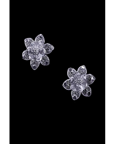 Silver Linings Lotus Studs Silver Filigree Earrings-2