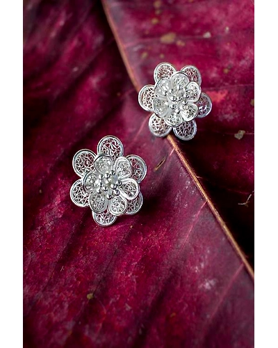 Silver Linings Floral Studs Silver Filigree Earrings-1