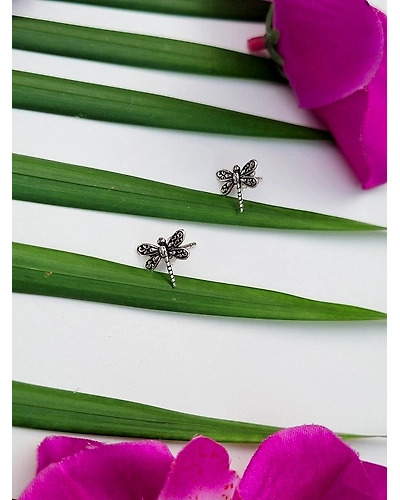 Silver Dragonfly Studs-1