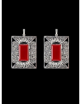 Red Agate Filigree Earrings