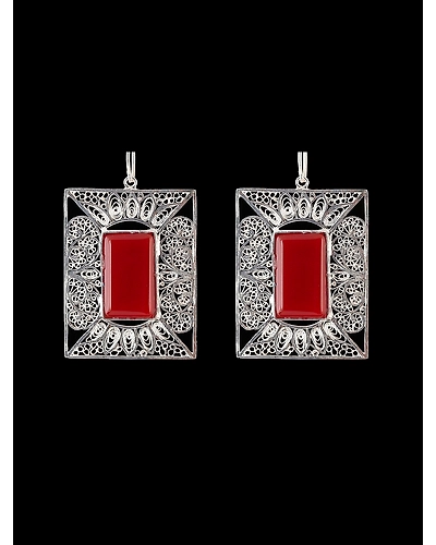 Red Agate Filigree Earrings-12666855