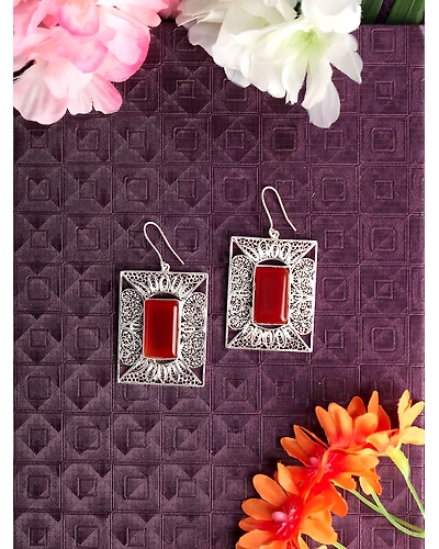 Red Agate Filigree Earrings-1