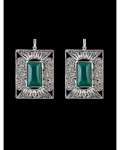 Green Agate Filigree Earrings-12666853