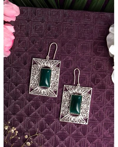 Green Agate Filigree Earrings-2