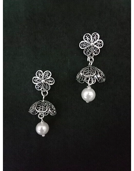 Jhumka Silver Pearl