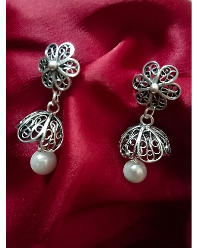 Jhumka Silver Pearl-2