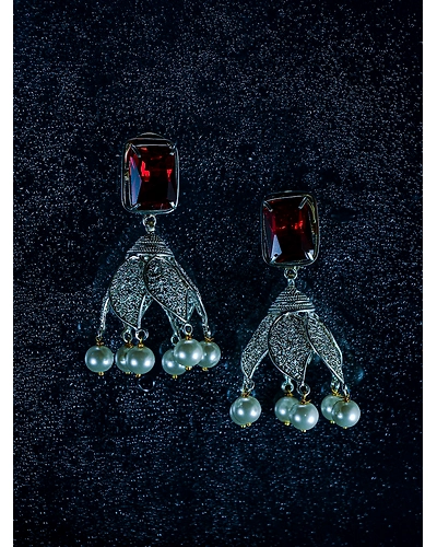 Lotus Crystal &amp; Pearl Earrings-1