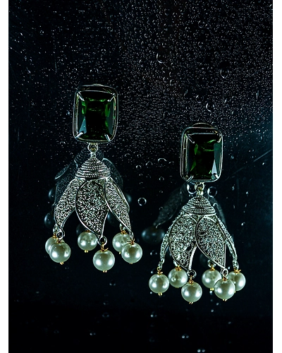 Lotus Crystal &amp; Pearl Earrings-2