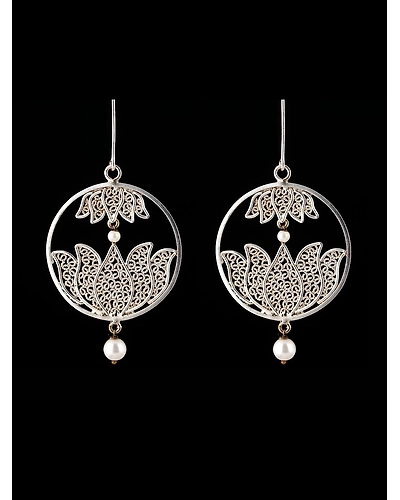 Lotus Pearl Circular Earrings-12666979