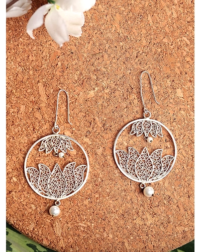 Lotus Pearl Circular Earrings-1