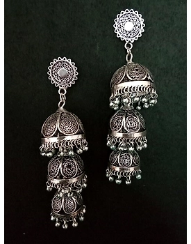 Jhumka Silver 3-layer