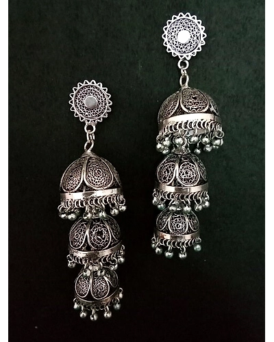 Jhumka Silver 3-layer-12667047
