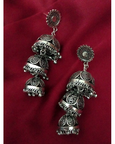 Jhumka Silver 3-layer-2