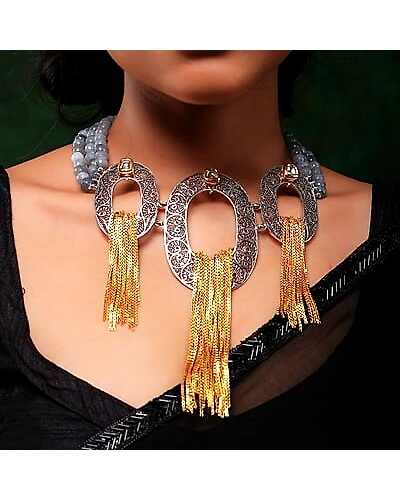 Sharanya Silver Necklace-12667753
