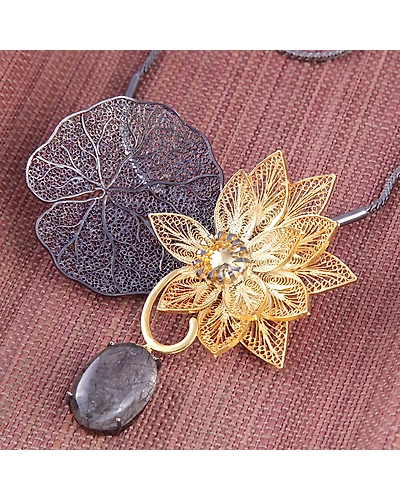 Fleur-de-Lotus-Ren Handcrafted Silver Necklace-12667977