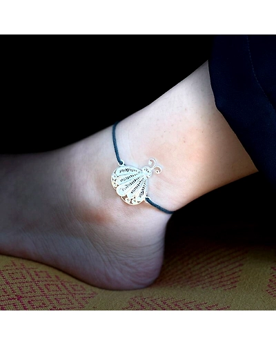 Charlotte Silver Black Thread Anklet-12668123