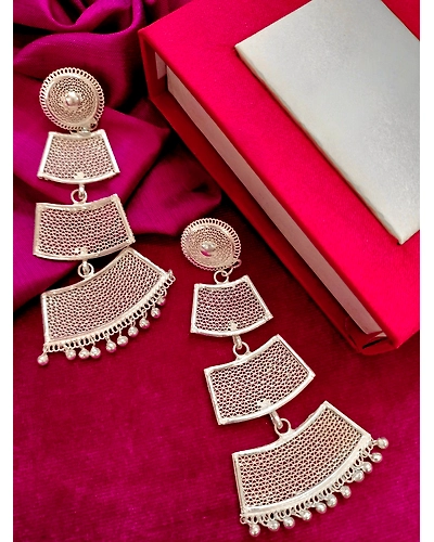 HAWAIIAN MODERN EXTRA LONG SILVER FILIGREE DANGLERS-12666643