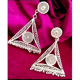 Gonasika MODERN LONG SILVER FILIGREE DANGLERS