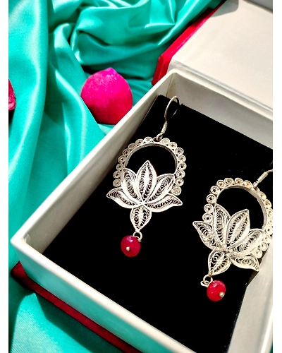 PADMA CHANDRIKARED PEARL FILIGREE EARDROPS-12668207