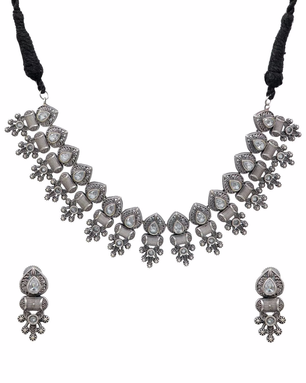 Oxidised Silver AD Studded Banjara Necklace Set for Women image 2