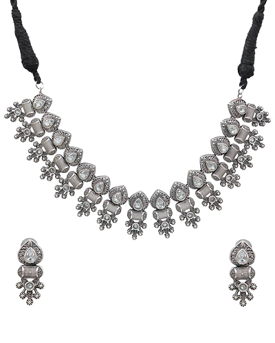 Oxidised Silver AD Studded Banjara Necklace Set for Women-1