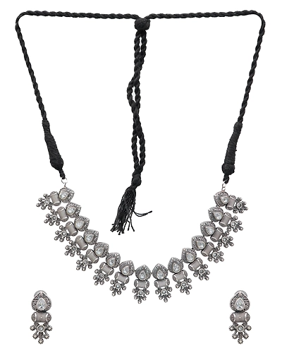 Oxidised Silver AD Studded Banjara Necklace Set for Women-2