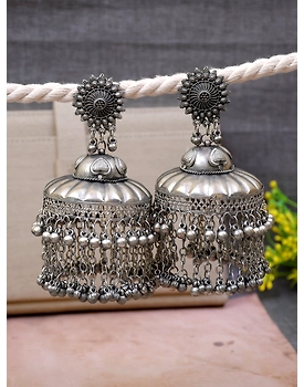 Ranjhana Banjara Jhumka- Oxidised Silver Boho Jhumka Earrings for Women