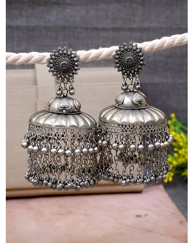 Ranjhana Banjara Jhumka- Oxidised Silver Boho Jhumka Earrings for Women-12668621