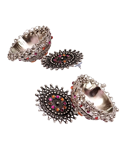 Ethnic Oxidised Silver Multicolor Jhumka Earrings for Festive Fashion-2