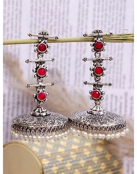 Unique Oxidised Silver Jhumki Earrings for Womens Fashion