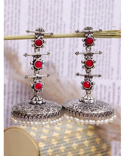 Unique Oxidised Silver Jhumki Earrings for Womens Fashion-12668611