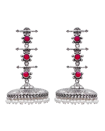 Unique Oxidised Silver Jhumki Earrings for Womens Fashion-1