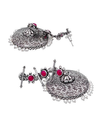 Unique Oxidised Silver Jhumki Earrings for Womens Fashion-2