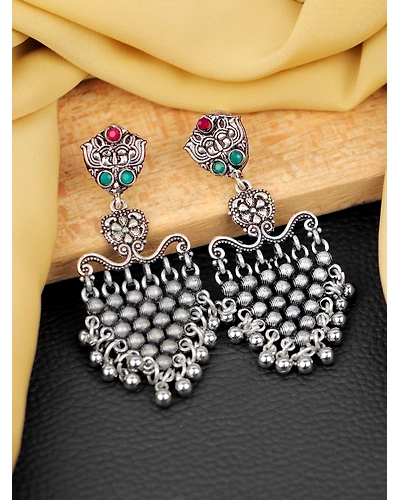Ethnic Silver Oxidised Silver Earrings for Trendy Women and Girls-12668605